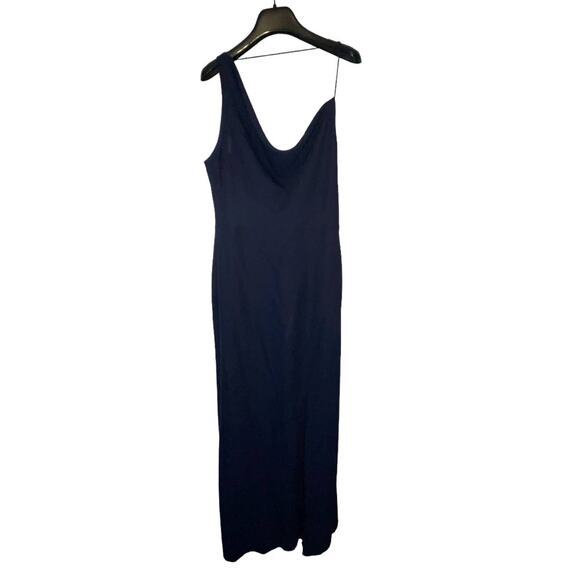 After Six One Shoulder Draped Cowl Neck Midnight Blue maxi Dress Size 12 - Picture 3 of 15